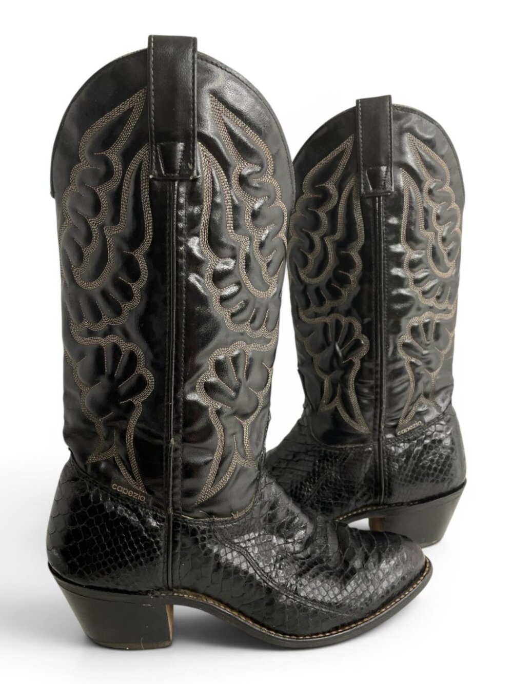 Vintage Vintage Capezio Black Snakeskin Western Cowgirl Leath Cowboy Boots 6.5 M